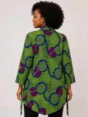 African Print Ankara Jacket for Women – Green, Blue & Red Circle Pattern - Image 2