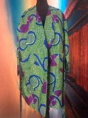 African Print Ankara Jacket for Women – Green, Blue & Red Circle Pattern - Image 3