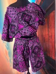 Royal Purple African Print Two-Piece Shorts Set - Image 3